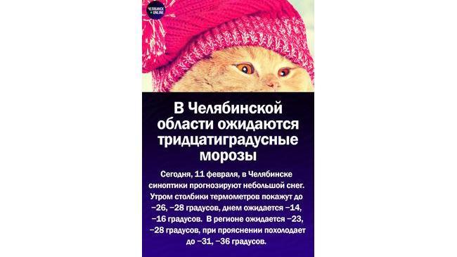 🥶В Челябинской области ожидаются тридцатиградусные морозы