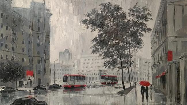 ..В такую погоду сразу же вспоминается замечательная картина Александра Болотова "Трамваи на Цвиллинга"🚋🌂 