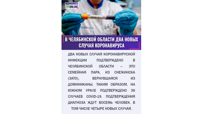 ‼ В Челябинской области подтверждено 2 новых случая COVID-19