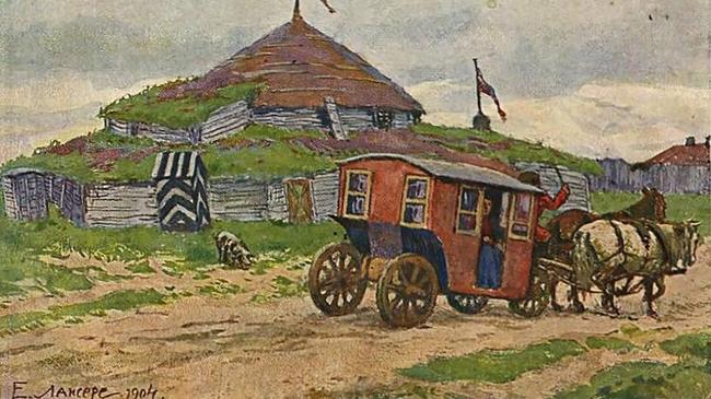 🎨 Картина Е. Лансере "Челябинский дилижанс и старый цирк", написана в 1904 году. 