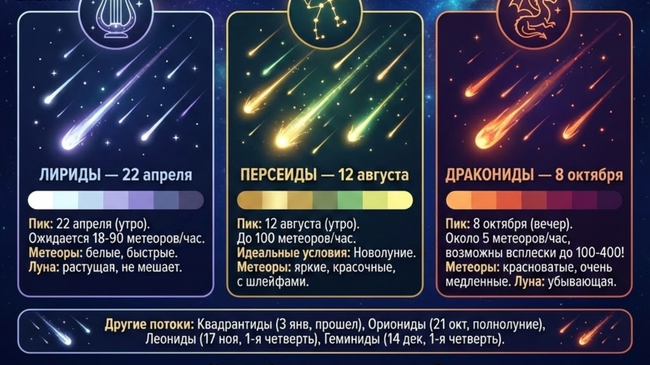 🔭 Звездопады в 2026 году: календарь ярких метеорных потоков