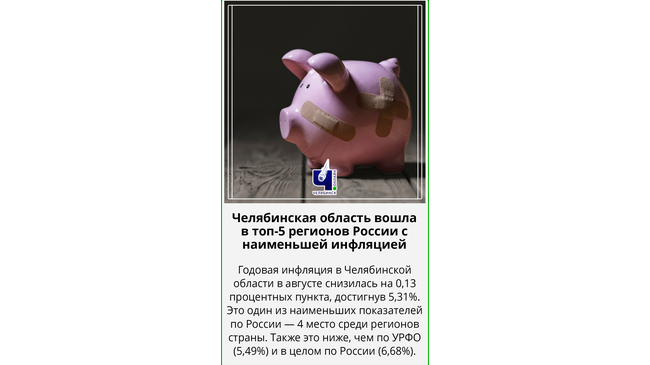 🧮 Челябинская область вошла в топ-5 регионов с наименьшей инфляцией