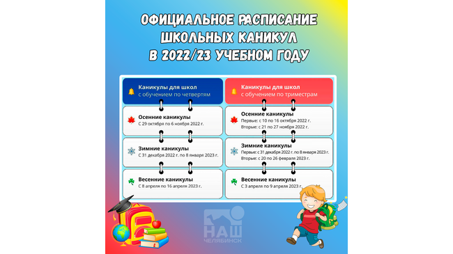 👩‍🏫 Официальное расписание школьных каникул в 2022/23 учебном году