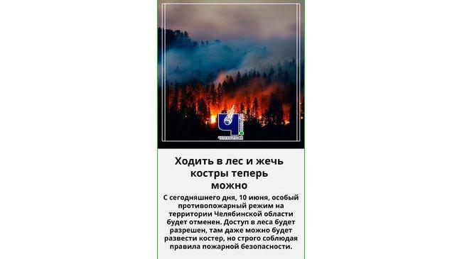 ⚡ «В лес — можно!»: на территории Челябинской области особый противопожарный режим отменяется