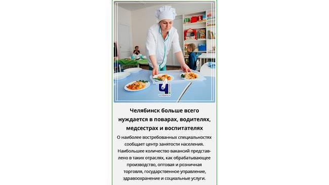 👩🍳👩⚕ Челябинск больше всего нуждается в поварах, водителях, грузчиках, медицинских сестрах, подсобных рабочих, воспитателях.