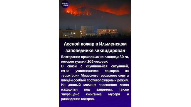 🔥Лесной пожар в Ильменском заповеднике ликвидирован