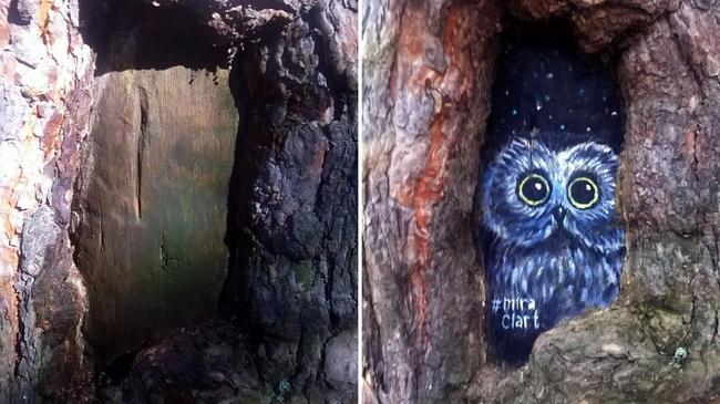 Челябинская художница разрисовала деревья в парке Гагарина