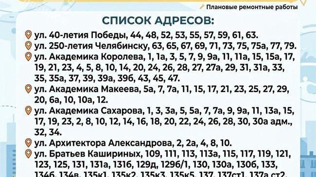 🚱 В Челябинске на сутки отключат холодную воду в нескольких районах